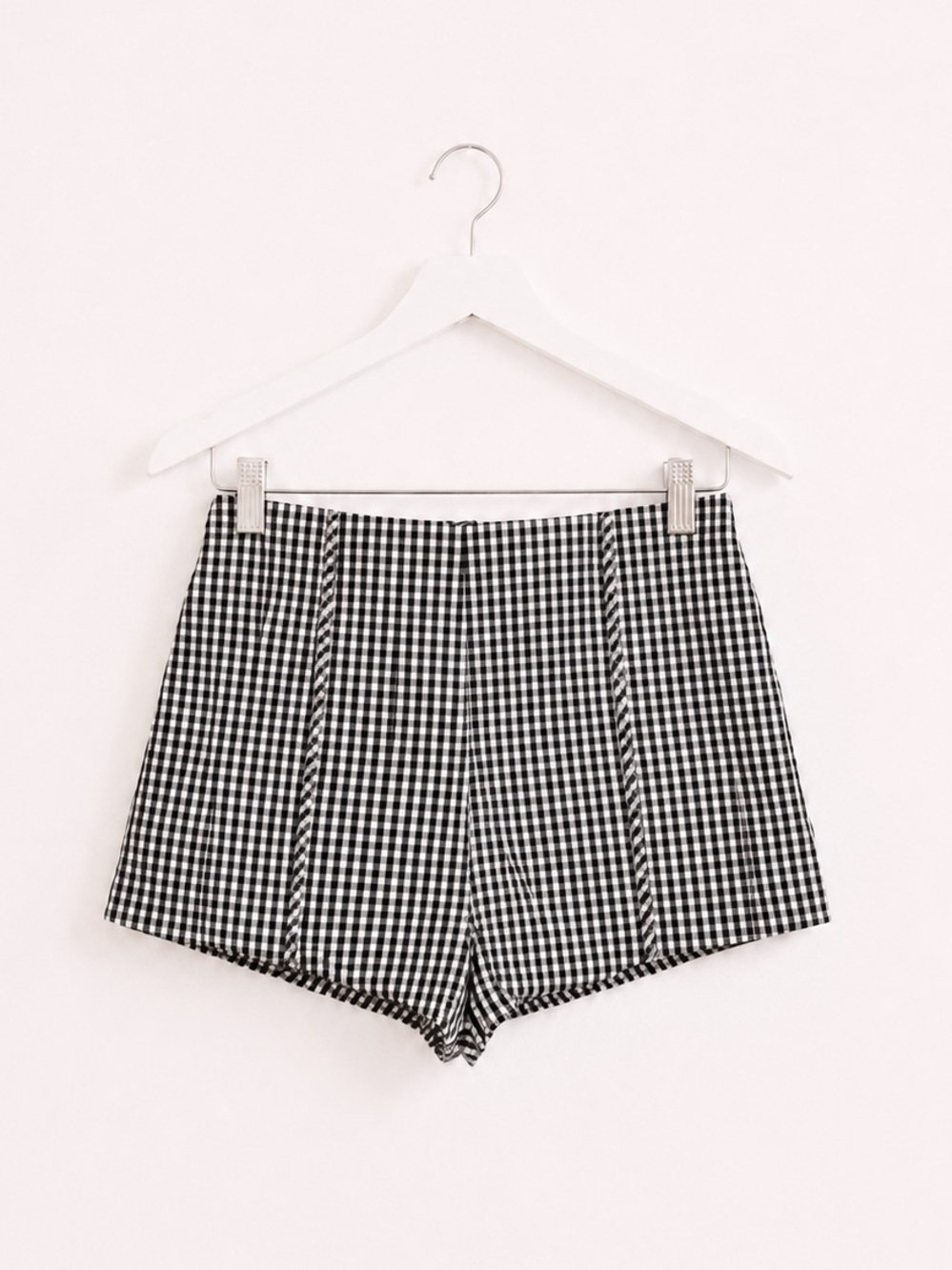 American Threads Gingham Black & White Braided Seam High Waist Shorts